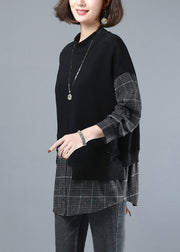 Black Button Fake Two Pieces Sweatshirt Long Sleeve