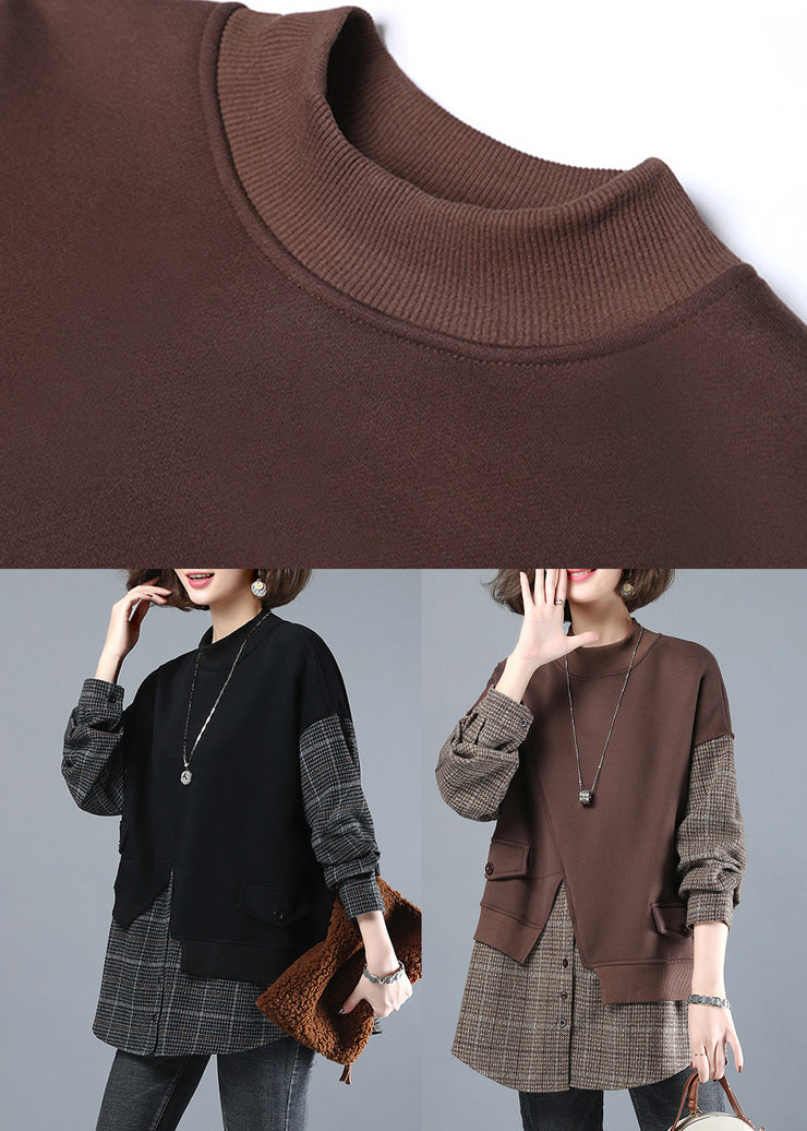 Black Button Fake Two Pieces Sweatshirt Long Sleeve