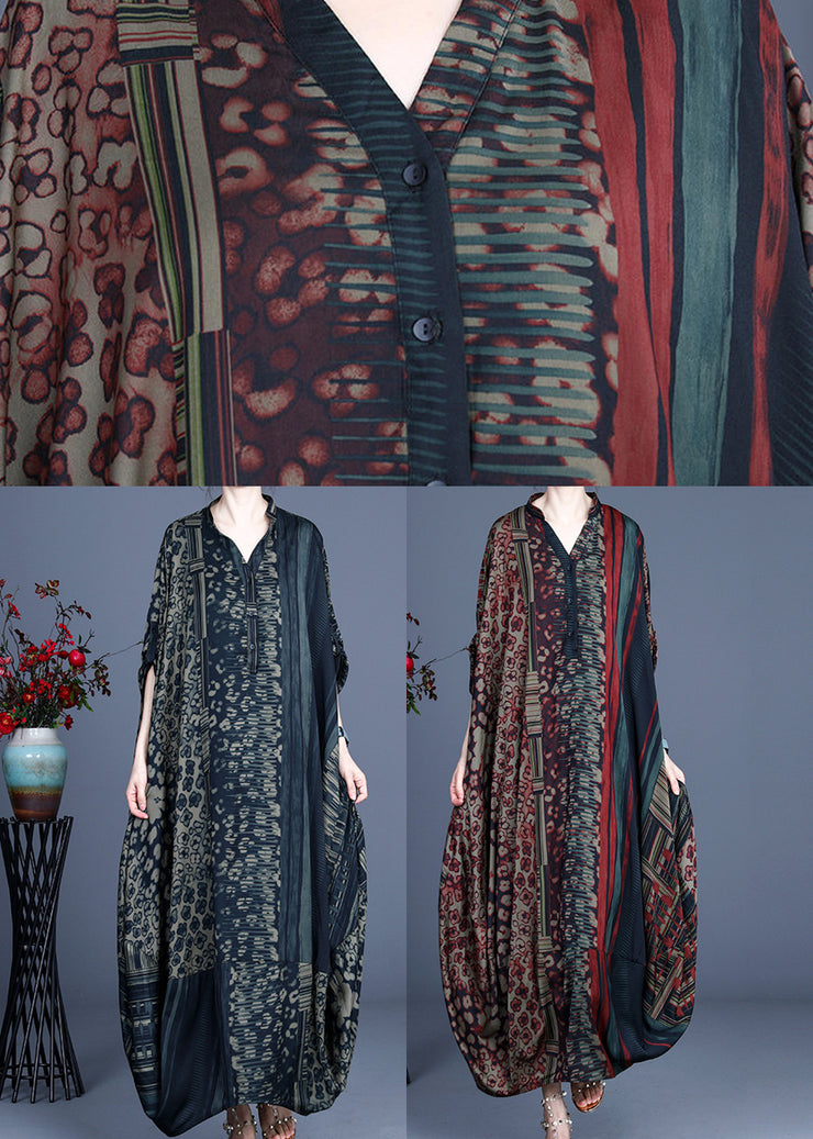 Black Button Silk Long Dresses Asymmetrical Design Short Sleeve