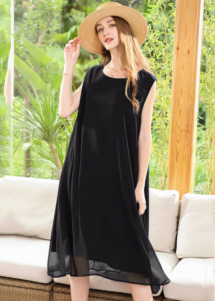 Black Chiffon A Line Dresses Oversized Draping Sleeveless