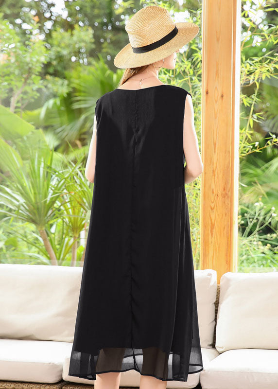 Black Chiffon A Line Dresses Oversized Draping Sleeveless