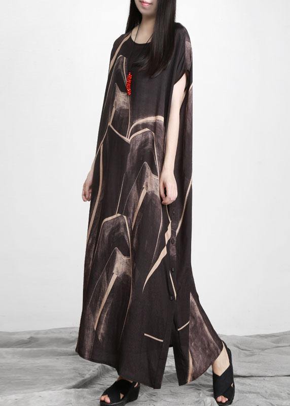 Black Chocolate Print Asymmetric Long Dresses O Neck - bagstylebliss