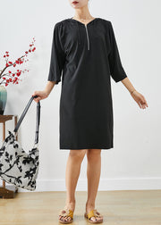 Black Cotton Loose Sweatshirts Dress Oversized Zippered Summer