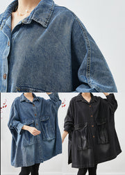 Black Denim Trench Oversized Pockets Batwing Sleeve