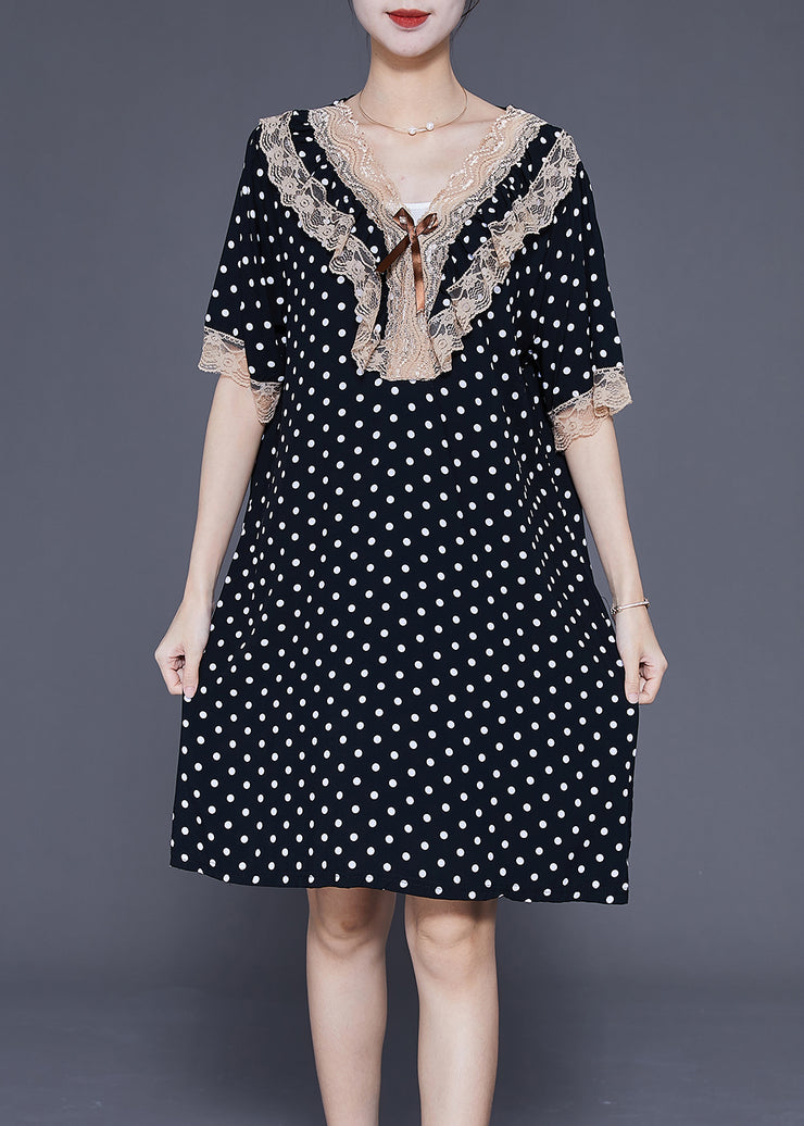 Black Dot Print Cotton Vacation Dresses Oversized Summer