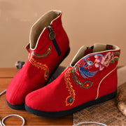 Black Embroideried Boots Cotton Fabric 2024 Zippered Ankle Boots