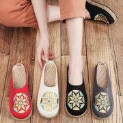 Black Embroideried Cotton Linen Slippers Shoes - bagstylebliss