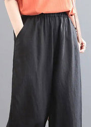 Black Embroideried Floral Elastic Waist Harem Pants Summer