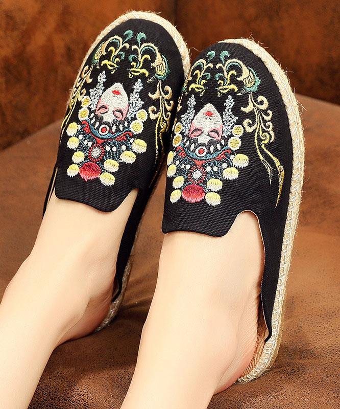 Black Embroideried Slippers Shoes - bagstylebliss