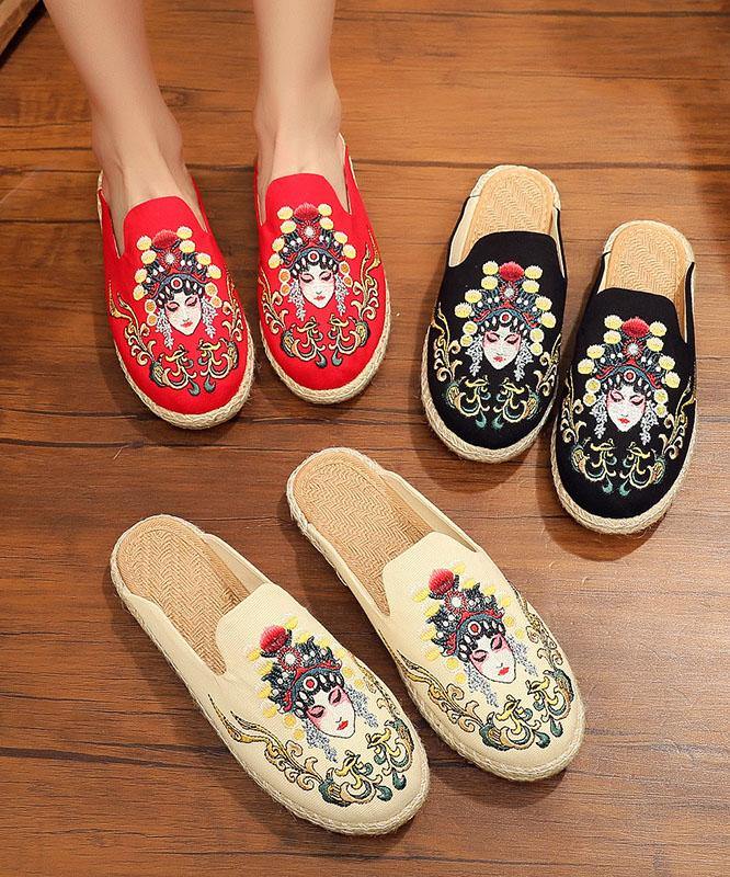 Black Embroideried Slippers Shoes - bagstylebliss