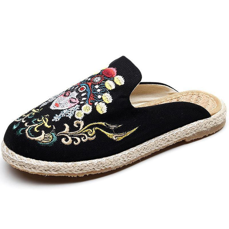 Black Embroideried Slippers Shoes - bagstylebliss