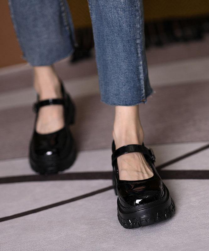 Black Flat Feet Shoes Buckle Strap Platform Flat Shoes For Women - bagstylebliss