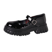 Black Flat Feet Shoes Buckle Strap Platform Flat Shoes For Women - bagstylebliss