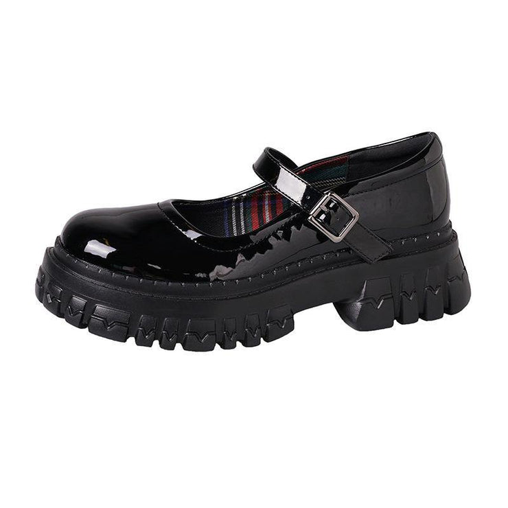 Black Flat Feet Shoes Buckle Strap Platform Flat Shoes For Women - bagstylebliss