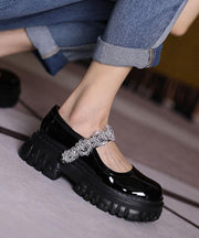 Black Flat Shoes Buckle Strap Platform Flat Shoes - bagstylebliss