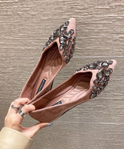 Black Flat Shoes Fashion  Splicing Zircon Pointed Toe