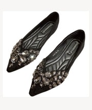 Black Flat Shoes Fashion  Splicing Zircon Pointed Toe