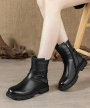 Black Genuine Leather Platform  flat boots - bagstylebliss