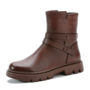 Black Genuine Leather Platform  flat boots - bagstylebliss