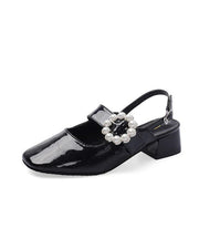 Black High Heels Chunky Faux Leather Comfy Buckle Strap High Heels - bagstylebliss