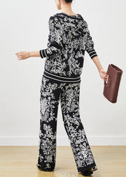 Black Jacquard Knit Two Pieces Set Hooded Spring