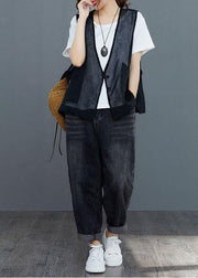 Black Linen Cardigan Vest Large Women Summer - bagstylebliss