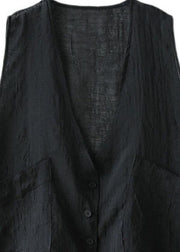 Black Linen Cardigan Vest Large Women Summer - bagstylebliss