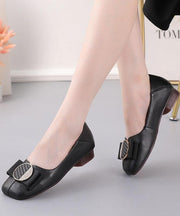 Black Loafer Shoes Genuine Leather Women Splicing Loafer Shoes - bagstylebliss