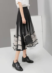 Black Mesh Patchwork A-Line Ladies Stylish Elegant Skirt - bagstylebliss