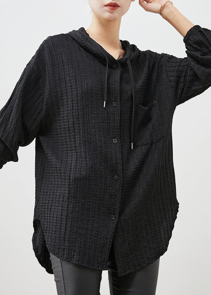 Black Oversized Cotton Shirt Hooded Spring