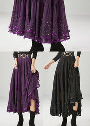 Black Patchwork Chiffon Skirts Exra Large Hem Wrinkled Fall