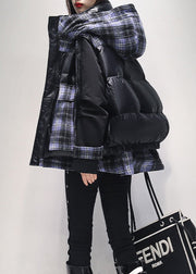 Black Patchwork Duck Down Jackets Hooded False Two Pieces Winter