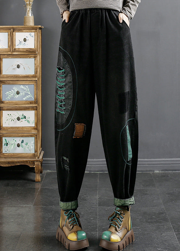 Black Patchwork Loose Crop Pants Pants High Waist