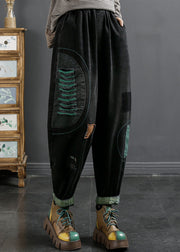 Black Patchwork Loose Crop Pants Pants High Waist