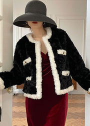 Black Patchwork Pockets Faux Fur Winter Coats