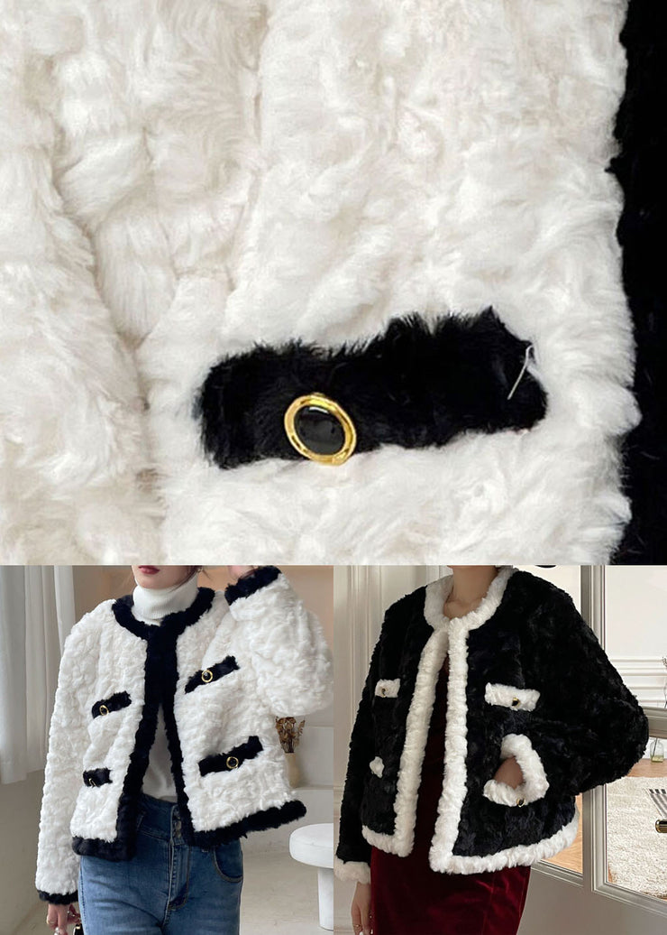 Black Patchwork Pockets Faux Fur Winter Coats