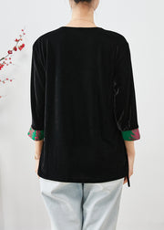 Black Patchwork Silk Velour Shirts Bracelet Chinese Button Sleeve