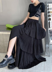 Black Patchwork Summer Skirt Chiffon Elastic skirt - bagstylebliss