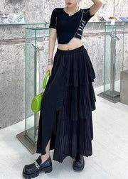 Black Patchwork Summer Skirt Chiffon Elastic skirt - bagstylebliss