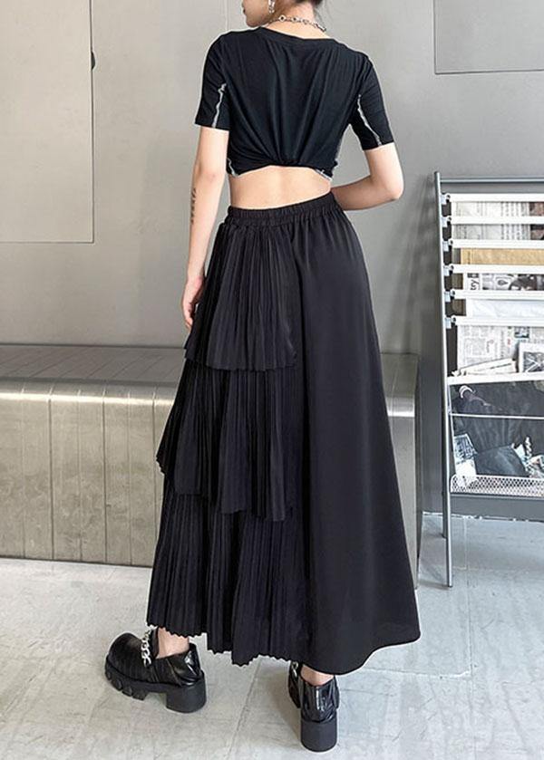 Black Patchwork Summer Skirt Chiffon Elastic skirt - bagstylebliss