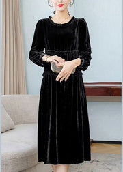 Black Patchwork wrinkled Velour Dresses Spring