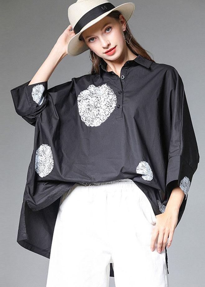 Black PeterPan Collar Button Fall Cotton Shirt Half Sleeve - bagstylebliss