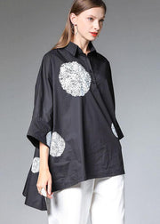 Black PeterPan Collar Button Fall Cotton Shirt Half Sleeve - bagstylebliss