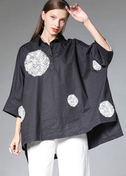 Black PeterPan Collar Button Fall Cotton Shirt Half Sleeve - bagstylebliss