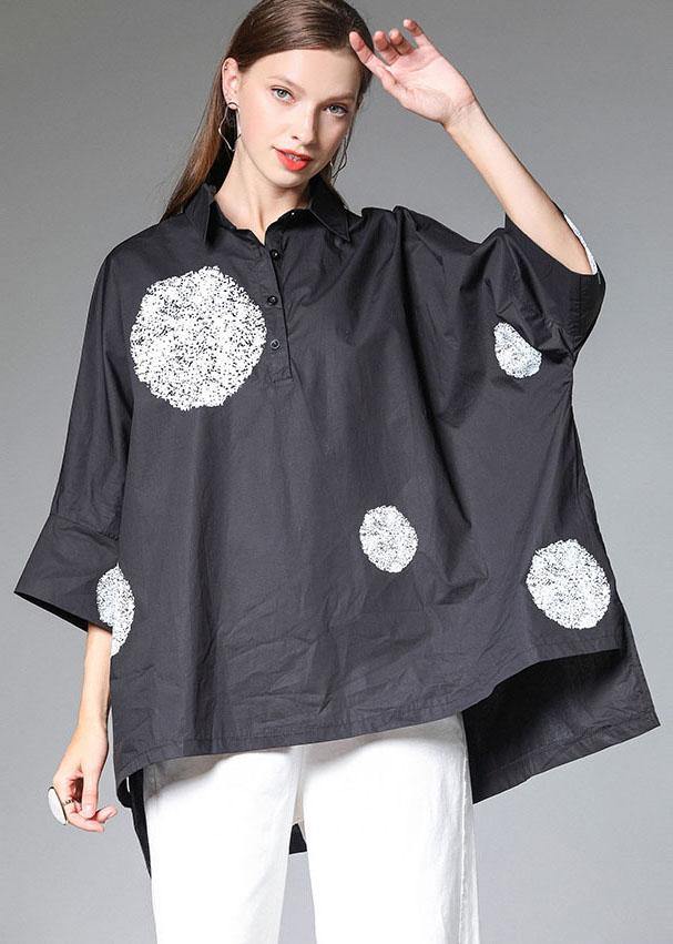 Black PeterPan Collar Button Fall Cotton Shirt Half Sleeve - bagstylebliss