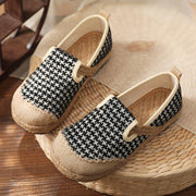 Black Plaid Cotton Linen For Women Splicing Flat Feet Shoes - bagstylebliss