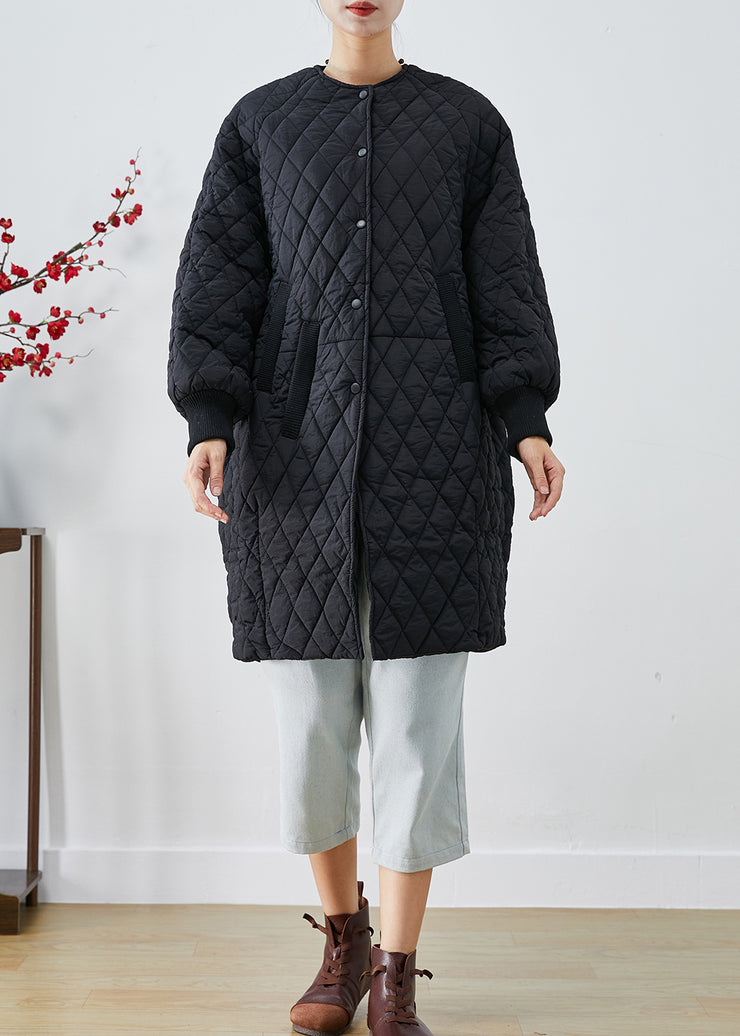 Black Plaid Fine Cotton Filled Winter Coats Oversized Thick Winter