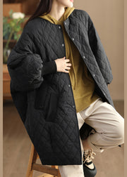 Black Pockets Fine Cotton Filled Coat O Neck Lantern Sleeve