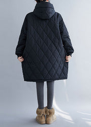 Black Pockets Fine Cotton Filled Hooded Winter Coats