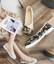 Black Print Linen Fabric Stylish Splicing Flats - bagstylebliss